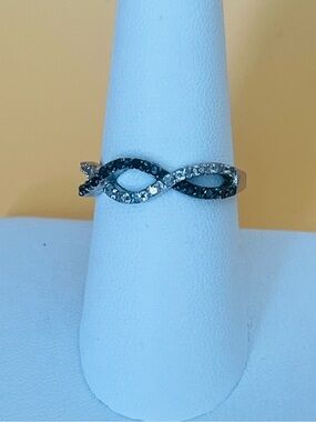 Paved Silver Ring size 8, black & clear CZ stamped .925